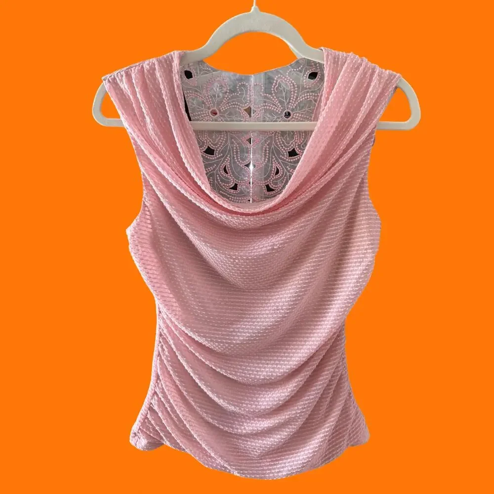 00's vintage baby pink coquette fairy cowl neck y2k tank top SMALL a. byer